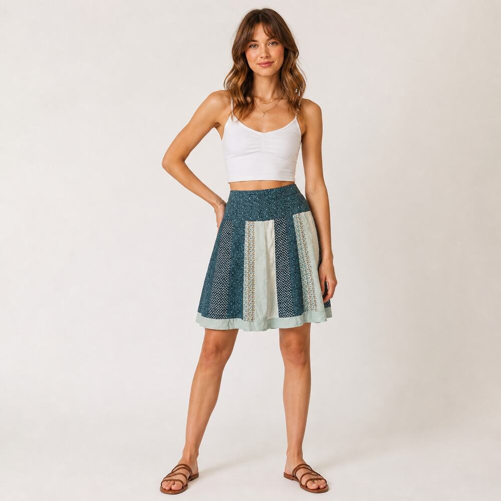 American Eagle quilt patchwork boho peasant Cottagecore lined skirt size 6